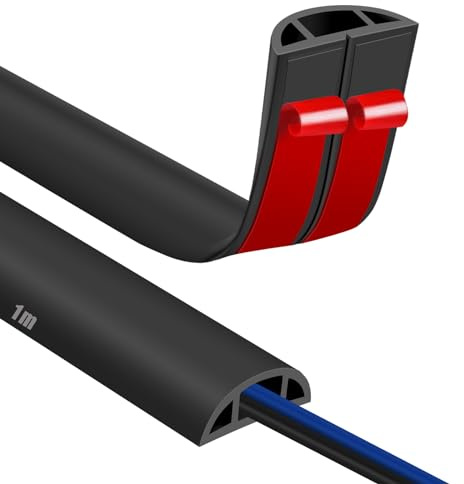 Kabelkanal Selbstklebend Boden Kabelbrücke 1M Fussboden Kabelkanal Flexibler PVC Bodenkabelschutz, Kabelabdeckung zum Büro, Konzert usw, Kabelschutz und Verhinderung von Stolperfallen