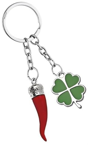 Ten Portachiavi corno napoletano rosso con quadrifoglio verde codice EL8208