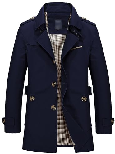 ZDJSWJ Män TRENCH-coat flip-neck jacka enkel snap Notch vindtät lätt kappa smal vindtät
