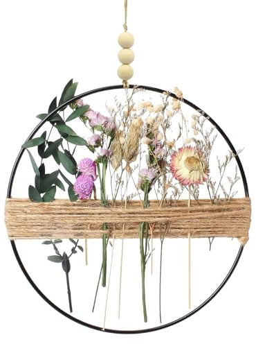 ZIOYA Ghirlanda Floreale 20 * 25 cm Cerchio Metallo Ghirlanda Fai Da Te Viene Fornito Con Fiori Secchi Corda Di Iuta E Perline Di Legno Adatto Per La Decorazione D'Ingresso E Matrimoni