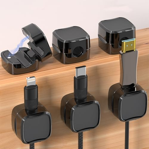 6 Pack Cable Tidy,Magnetic Cable Holder,Cable Organiser Wire Holder Keeper Organizer,Charging USB Cable Management for Home Office Desk Phone Car Wall Desktop Nightstand (Black)