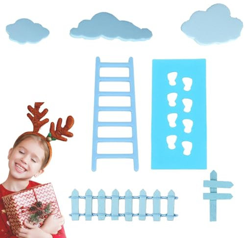 Ensemble de fées de Noël - Décoration de jardin - Accessoires miniatures - Décorations d'empreintes de pas de gnomes - Accessoires en bois avec tapis de bienvenue - Échelle de clôture pour bureau,