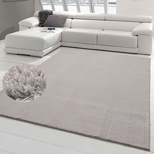 Teppich-Traum Teppich Wohnzimmer Schlafzimmer Eingangsbereich Gang rutschfest weich mit angenehmem Uni-Design in Sand 200 x 280 cm
