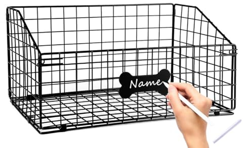 Geyecete Toy box for dogs large Dog Toy organizer Pet wire folding basket dog toy container dog toy box -Can be Personalized-Cat and Puppy-Black