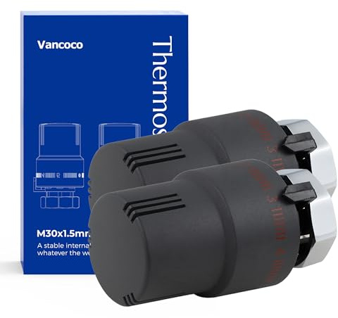 VANCOCO 2 st. M30 × 1,5 mm termostathuvud radiatorventil, termostat uppvärmning, värmeventil, antracit, flytande givare med frostskyddsläge