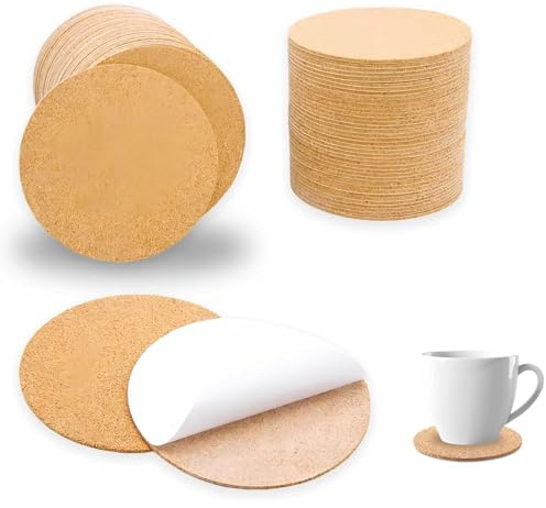 LEOINAER 50 Pezzi Sottobicchiere in Legno di Sughero Sottobicchieri Legno Rotondi Diametro 10 cm Spessore 2 mm Colore Naturale Riutilizzabili assorbenti