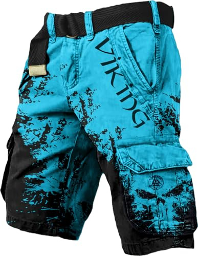 XuanXmy Pantalones Cortos Tácticos De Carga Impresos De Viking para Hombres, Estilo Retro, Multibolsillo, Sueltos (sin Cinturón) L