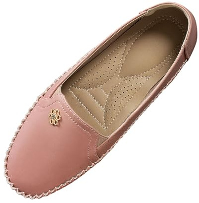 Chaussures en cuir pour femme - Confortables - Mocassins légers sans lacets - Antidérapantes - Points - Mocassins décontractés - Larges chaussures de loisirs respirantes - Chaussures de travail, Rose