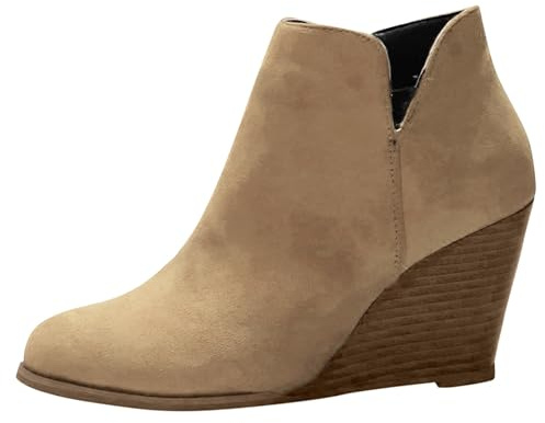 Generisch 2026 botines mujer zapatos cortos color cuñas gamuza mujer punta redonda cremallera botines sólidos botas de mujer, marrón, 37 EU