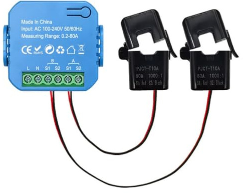 Wadakada Contatore di Energia Intelligente Tuya WIFI Bidirezionale con Morsetto Trasformatore App Monitor Potenza 80A Supporto Allarme 2 Canali - 2CT
