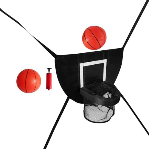 ICDKOYK Mini-trampolinbasketkorg för barn, enkel att installera, aktiv lek med vattentäta solskyddsmedel, barnbasketkorg för trampolin med hölje, med två bollar, 49x36 cm