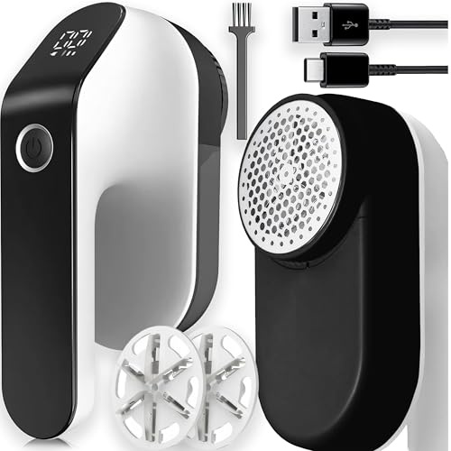 Retoo Fusselrasierer Elektrisch mit 3 Geschwindigkeiten, 6-Klingen-Schneidkopf, LED-Anzeige - 5W Fusselentferner Wiederaufladbarer USB-C Flusenentferner, Ideal für Kleidung, Polster, Sofa, Pullover