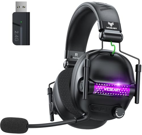 WESEARY Wireless Gaming Headset with Mic, Gaming Headphones for PS5, PS4, PC, Switch & Mac, Bluetooth 5.4 & 2.4GHz Wireless Headset, 3D Surround Sound, 50mm Drivers, 50Hr Battery Life, LED Lighting