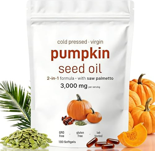 Pumpkin Seed Oil Capsules, Cold Pressed Virgin Oil, 180 Softgels, Rich in Essential Fatty Acids & Phytosterols, Non-GMO, Supports Hair Health