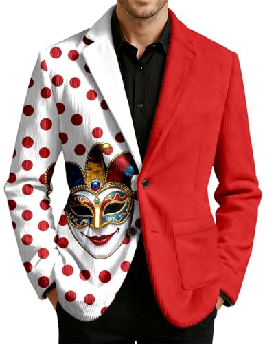 Giacca Paillettes Uomo - Blazer da Uomo Carnevale Giacca in Velluto a Coste con Stampa carnevalesca Stile Casual per Feste Matrimoni ed Eventi serali (Watermelon Red XL)
