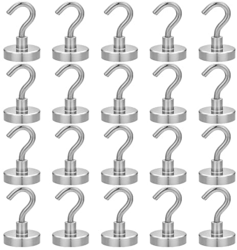 Luxorium 20 Pezzi Ganci Magnetici Piccoli Extra Forti Magneti Neodimio Ganci Magnetici per Cucina Campeggio Garage Frigorifero 16mm Argento
