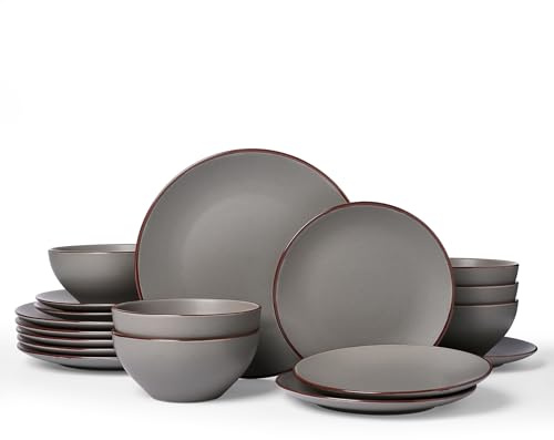 Richmount Venus Plates and Bowls Sets, Speckled 18-Piece Plate Set, Stoneware Dinner Set for 6 with Dinner Plates, Dessert Plates, Cereal Bowls, Microwave & Dishwasher Safe, Dark Gray