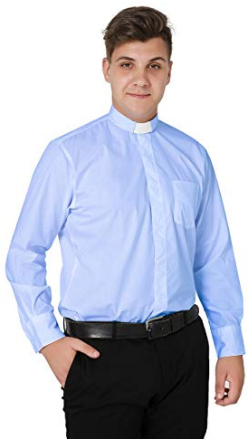 IvyRobes Mens Tab-Collar Long Sleeves Clergy Shirt Sky Blue (Necksize 18.5)
