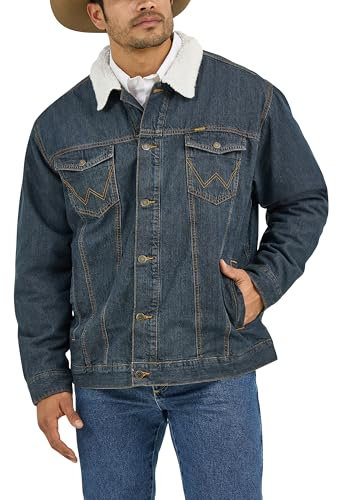 Wrangler Herren-Jeansjacke, gefüttert, Cowboy-Schnitt, Westernjacke, Sherpa/Denim, L