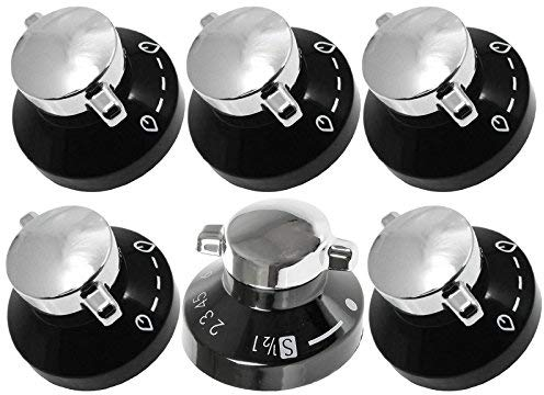 Stoves Gas Hob Oven Cooker Knobs Flame Control Switch (Pack of 6, Black/Silver)