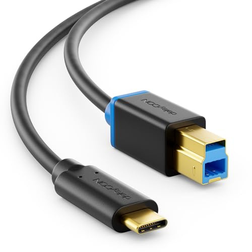 deleyCON 2m Câble USB 3.0 pour Imprimante/Scanner - Connecteur Type 3.1 - USB‑C vers B - Câble de Données 5 Gbit/s pour Ordinateur, Imprimante, Disque Dur Externe - Noir