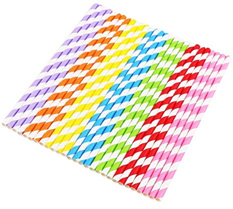 Vicloon 175pcs Papier trinken Einweg-Strohhalme, bunte Streifen Einweg-Dekoration Papier Trinkende Strohhalme für Geburtstag, Hochzeit, Weihnachten, Feier Parteien, 7 Farben