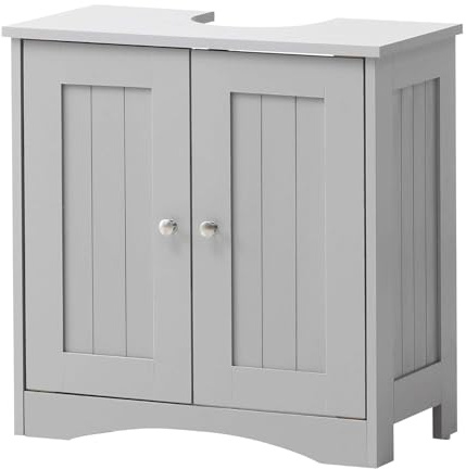 TAD TIMBER ART DESIGN UK Under Sink Bathroom Storage Cabinet Floor Basin Unit with 2 Internal Shelves Freestanding Vanity Storage Cupboard Kitchen Organiser Furniture, Grey, (H60cm x W60cm x D30cm)