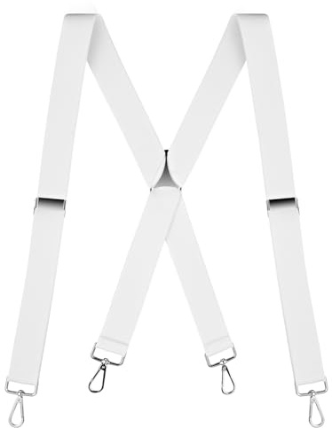 Buyless Fashion Suspenders for Men - 48 Elastic Adjustable Straps 1 1/4 - X Back with Metal Hooks - 5135-White
