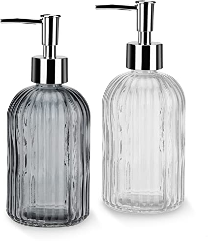 Seifenspender,Flüssigkeitsflasche Spender aus Glas für Küche Bad Nachfüllbare Handwaschflüssigkeit Klarglasflasche für Handseife Seife Lotion 2pcs