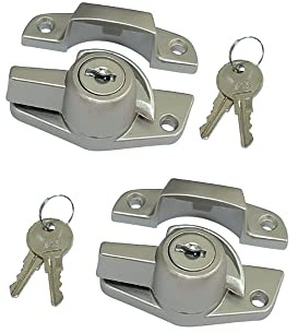 QCAA Heavy Duty Keyed Sash Lock, Child-Proof Security, Only Unlock with Key, CTC 1.77, Nickel Plated, 2 Pack, Made in Taiwan