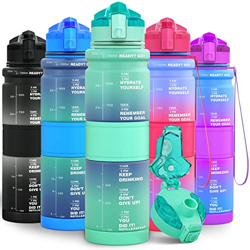 Lunidry Trinkflasche - Tritan BPA Frei Wasserflasche Kinder, 1L/500ml Kohlensäure Geeignet Auslaufsicher Sport Trinkflasche mit Zeitmarkierungen & Fruchteinsatz Für Schule, Fahrrad, Fitness, Gym