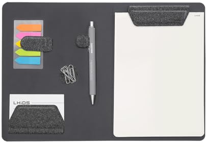 LHiDS Organizador magnético creativo para portadocumentos de negocios, carpeta A5 con portapapeles, clip de papel, bloc de escritura, cierre magnético para el trabajo, la escuela y más, (Black, A5)