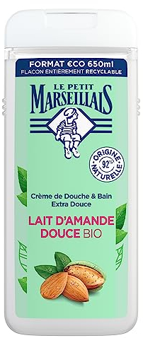 Le Petit Marseillais Gel de Ducha Corporal Extra Suave, Leche de Almendras Dulces BIO, Hidratación y Nutrición para Piel Sensible, con Ingredientes Naturales y Envase Reciclable y Recargable, 650ml