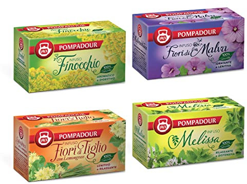Pompadour - Mix di 4 Infusi: Fiori di Malva, Melissa, Finocchio, Tiglio con Lemongrass Senza Glutine e Allergeni, Vegan