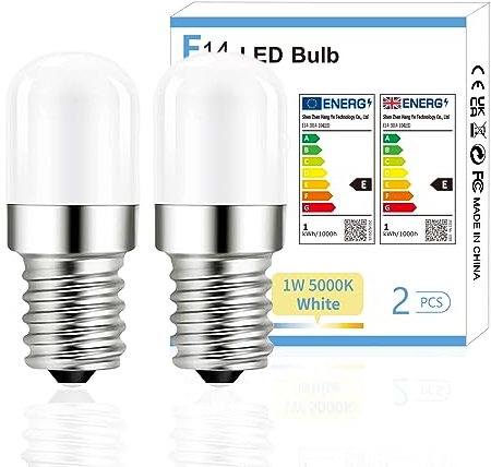 Lampada LED E14 bianco freddo, lampada LED E14 5000K per frigorifero, sostituzione 1W per lampade alogene 15W, lampadina LED per frigorifero 120 lumen, non dimmerabile, 230 V AC, confezione da 2