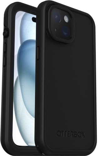 OtterBox Fre Hülle für iPhone 15 für MagSafe, Wasserdicht (IP68), stoßfest, schmutzabweisend, schlanke Hülle mit integriertem Displayschutz, 5X getestet nach Militärstandard, Schwarz