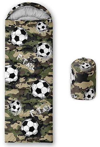 HOSIMA Sacos de dormir para niños, camuflaje de fútbol, ligero, cálido, portátil, para exteriores, interiores, impermeable, resistente al frío, saco de dormir para acampar y senderismo (fútbol 1)