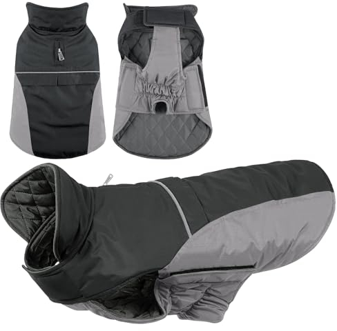 KONVINIT Hundemantel Winter Warm Hundejacke Wasserdicht Wintermantel für Kleine/Mittelgroße Hunde Winddichte Winterjacke für Hunde mit Reflexstreifen und Bauchschutz,Black S
