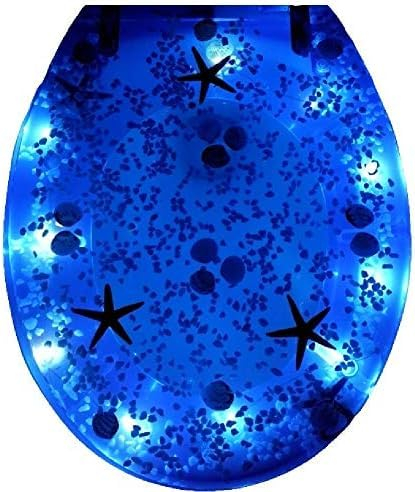 LED-Ozean-Toilettensitz, Absenkautomatik, Schnellverschluss-Befestigung Oben, Verstellbare Scharniere, Antibakterieller Toile-Sitzbezug Mit LED-Licht, Ozeanmuster, Passend Für Alle Formen,Blau,Out