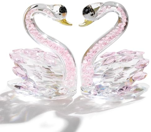Movdyka 2Pcs Pink Crystal Swans Anniversary Wedding Gifts for Couple Women | Special Swan Animal Figurines Presents for Parents Partners, Glass Ornaments for Living Room, Home Decor