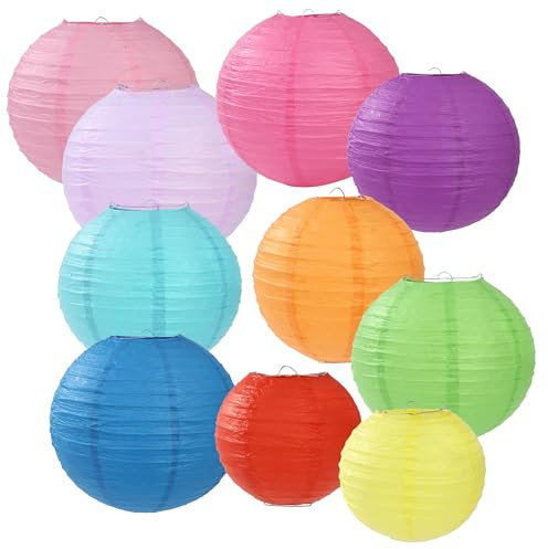 20 Lanterne di Carta Colorate - 10 Colori, Quattro Dimensioni - Per Matrimoni, Feste, Compleanni, Decorazioni Natalizie - Da Esterno