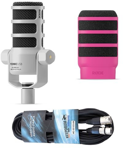 Rode Podmic USB XLR - Micrófono dinámico con altavoz WS14P, color blanco