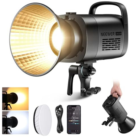 NEEWER CB120B 120W LED Video Light with 2.4G&APP Control COB Bi Color 2700K-6500K 78000lux at 1m/CCT Mode/CRI97/12 Scenes/Bowens Mount Continuous Output Lighting for Studio Photography/Video Recording