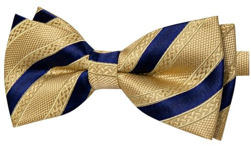 YourTies Gold Blue Bow Ties for Men Silk Striped Adjustable Pre-tied Bowtie Woven Jacquard Formal Business Wedding Prom