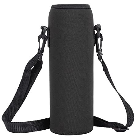 NOENNULL Bolsa para botella de agua, funda de neopreno para botella de agua, funda aislada para botella de agua, funda con correa ajustable para el hombro para niñas, niños y adultos (negro)