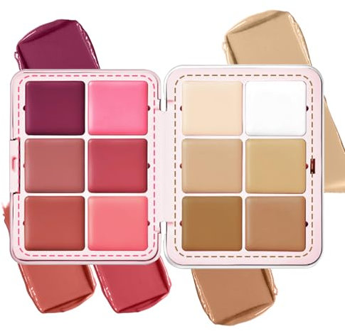 Palette di correttore e blush in 12 colori, 2 in 1, correttore in crema con finitura opaca, dall'aspetto naturale, sfumabile, palette di trucco viso con correttore e blush