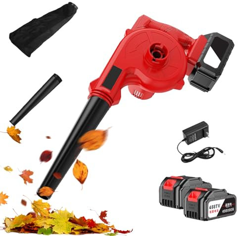 Soplador de hojas eléctrico, 21 V, con 2 baterías de 5,0 Ah, 360 km/h, soplador de hojas eléctrico, para terrazas, cuidado del césped, burbujas de hojas