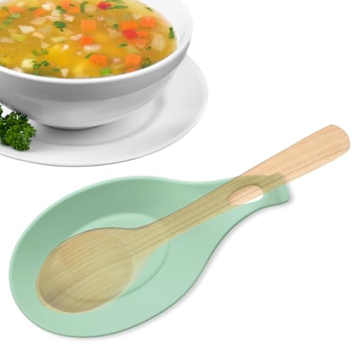 CHEFZOCO Soporte Reposa Cuchara Silicona Para Cocina, Reposacucharas de silicona, Soporte para cubiertos de cocina, Apoya utensilios de Encimera, Porta cucharas de silicona, Libre BPA, Verde