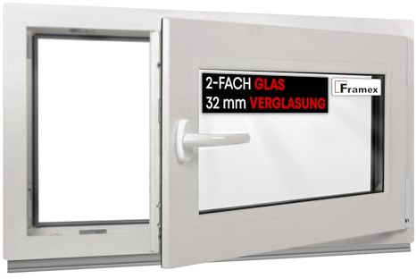 Framex Kellerfenster Fenster Kunststofffenster Weiß Breite x Höhe 100 x 40 cm (1000 x 400 mm) 2-fach (32 mm) Dreh Kipp DIN Rechts - Premium - Alle Größen