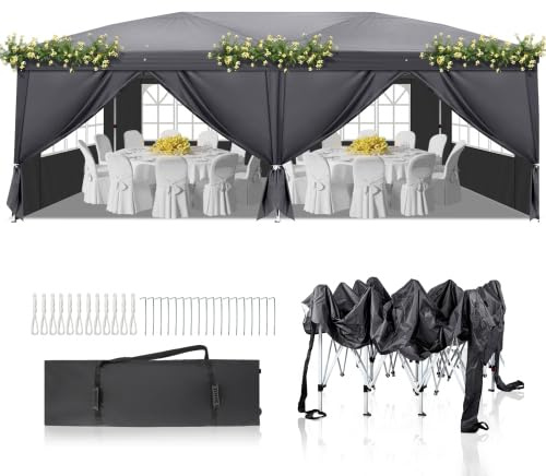 Bonnlo Tonnelle de Jardin Pliante 3x6 imperméable/Tente de Réception Pop-up Inclus Sac de Transport/Barnum Pliant 3x6 Jardin Exterieur Rapide à Installer/Gazebo pour BBQ et Événements (Gris foncé)
